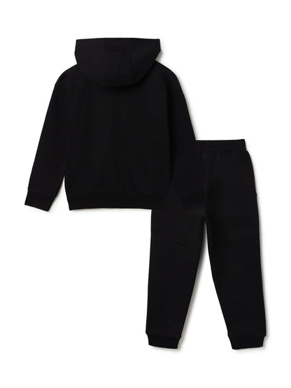 Unisex Black Solid Fleece Hooded Co-ord Set