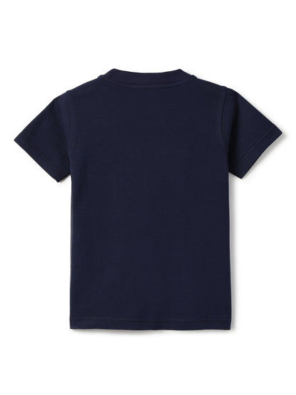 Boys Cotton Navy Blue Printed T-Shirt