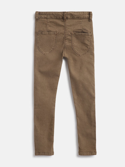 Girls Brown Slim Fit Solid Trouser