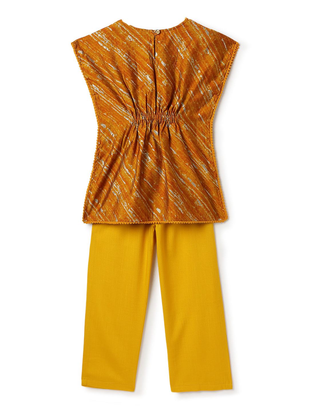 Girls Yellow Printed Kaftan & Pant Set