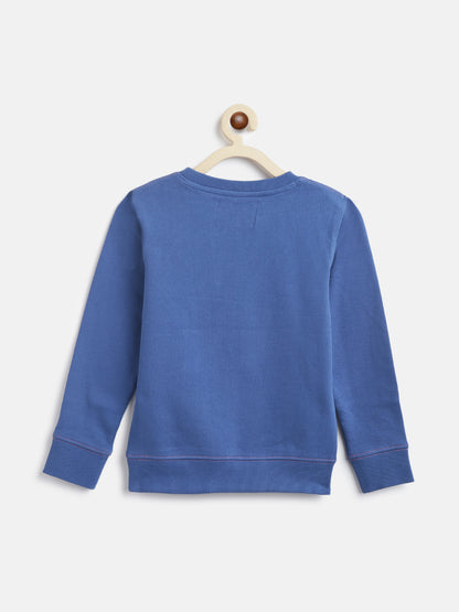 Girls Blue Embellished Cotton Sweatshirt