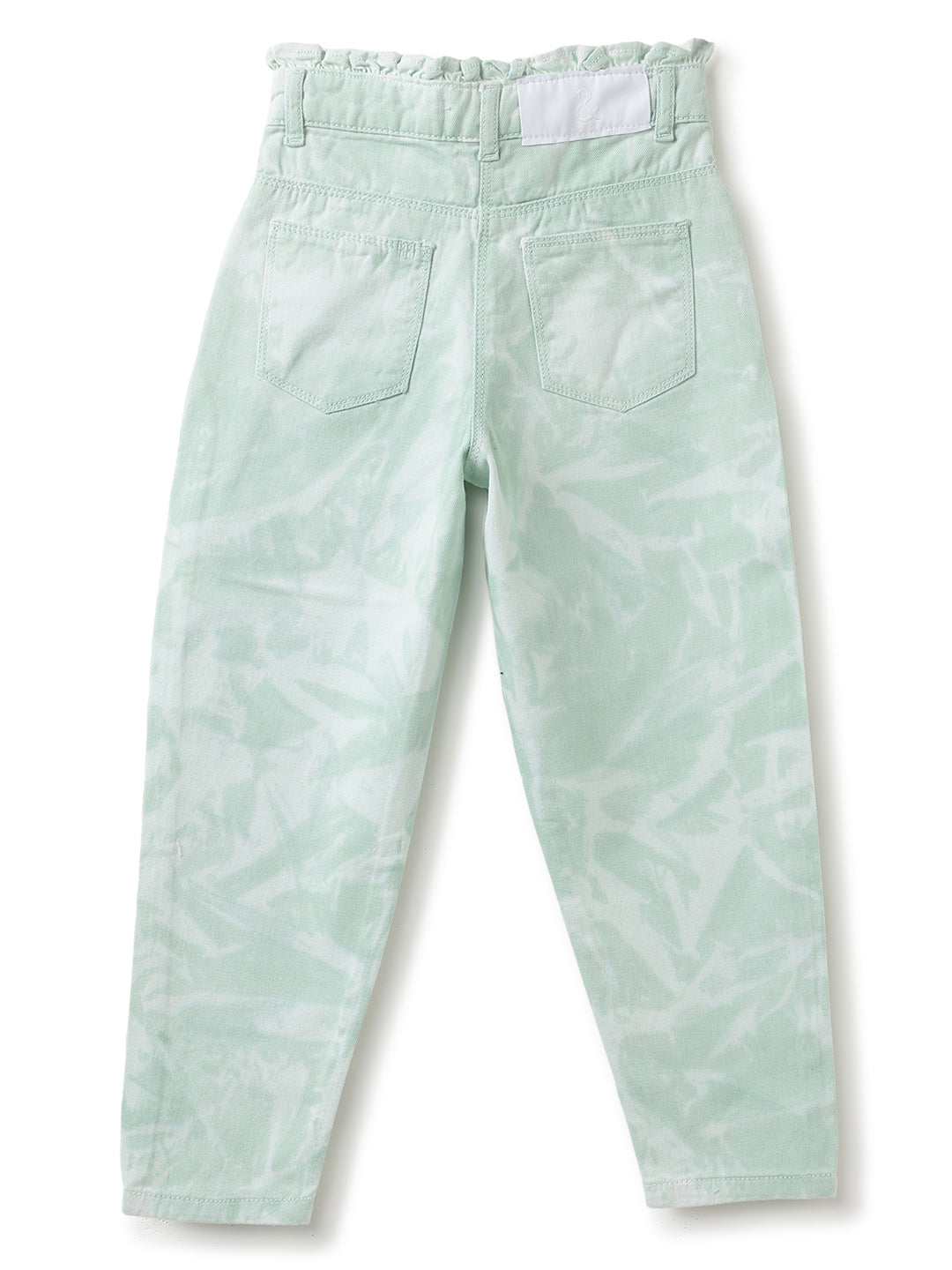 Girls Mint Green Tie & Dye Cotton Jeans