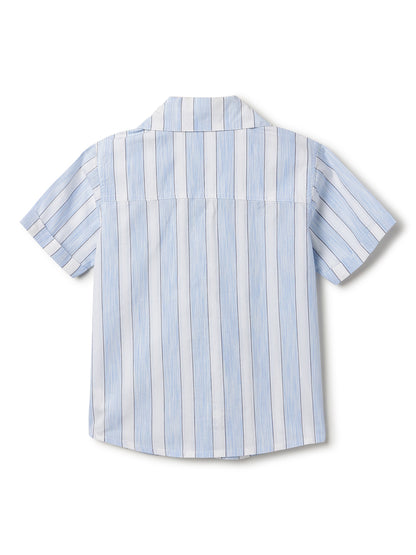 Boys Cotton Stripes Printed Blue Shirt With Light Blue Denim Washed Straight Fit Jeans