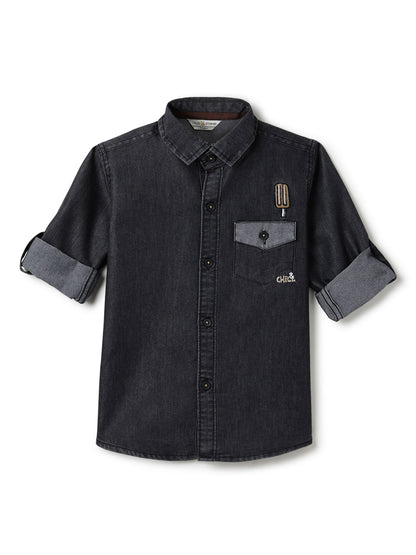 Boys Cotton Black Shirt with Blue Denim Jeans Set