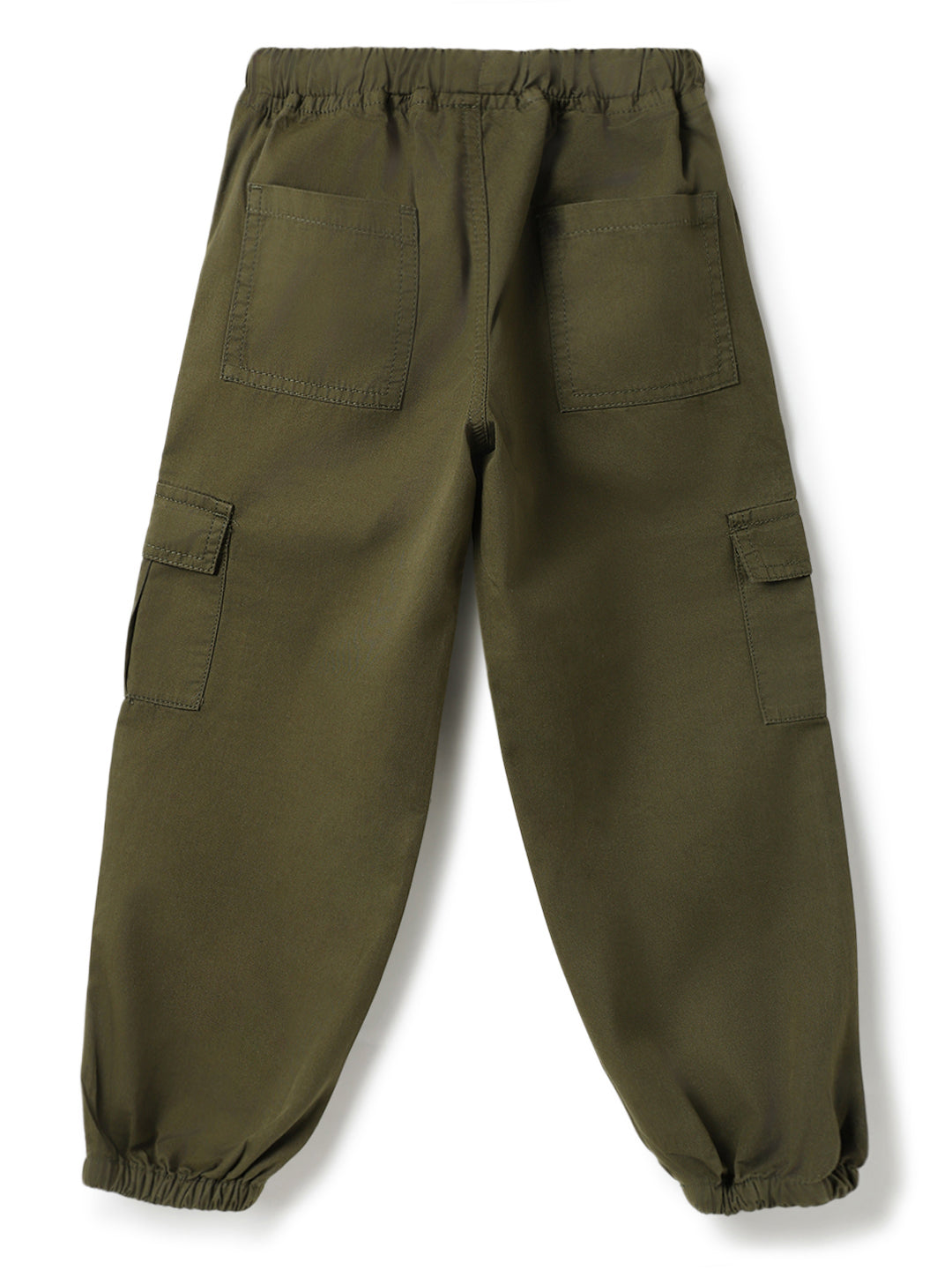 Boys Olive Cotton Solid Joggers