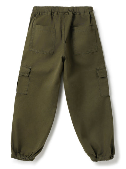 Boys Olive Cotton Solid Joggers