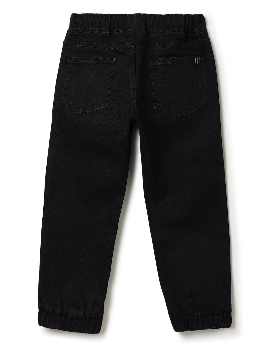 Boys Cotton Brown T-Shirt With Black Denim Solid Slim Fit Joggers