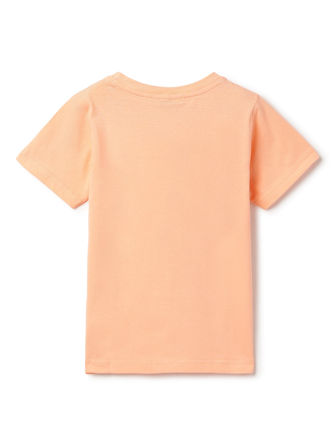 Boys Cotton Peach T-Shirt With White Denim Washed Straight Fit Jeans