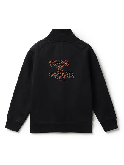 Boys Black Cotton-Poly Printed Turtle Neck Sweatshirt
