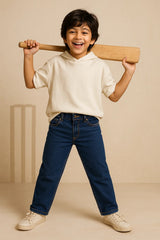 Boys Dark Blue Cotton Slim Fit Jeans