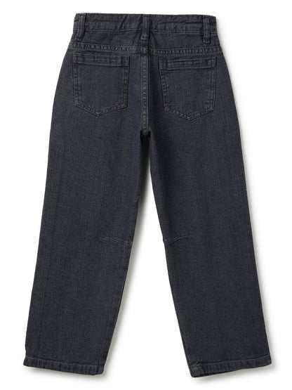 Boys Cotton Sky Blue V Neck T-Shirt With Grey Denim Washed Regular Fit Jeans