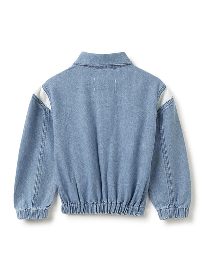 Boys Blue Embroidered Cotton Casual Jacket