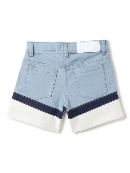Girls Light Blue Lycra Solid Casual Shorts
