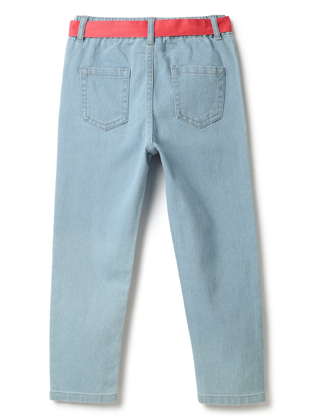 Girls Light Blue Lycra Solid Jeans