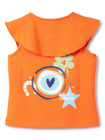 Girls Orange Sleeveless Crop Top