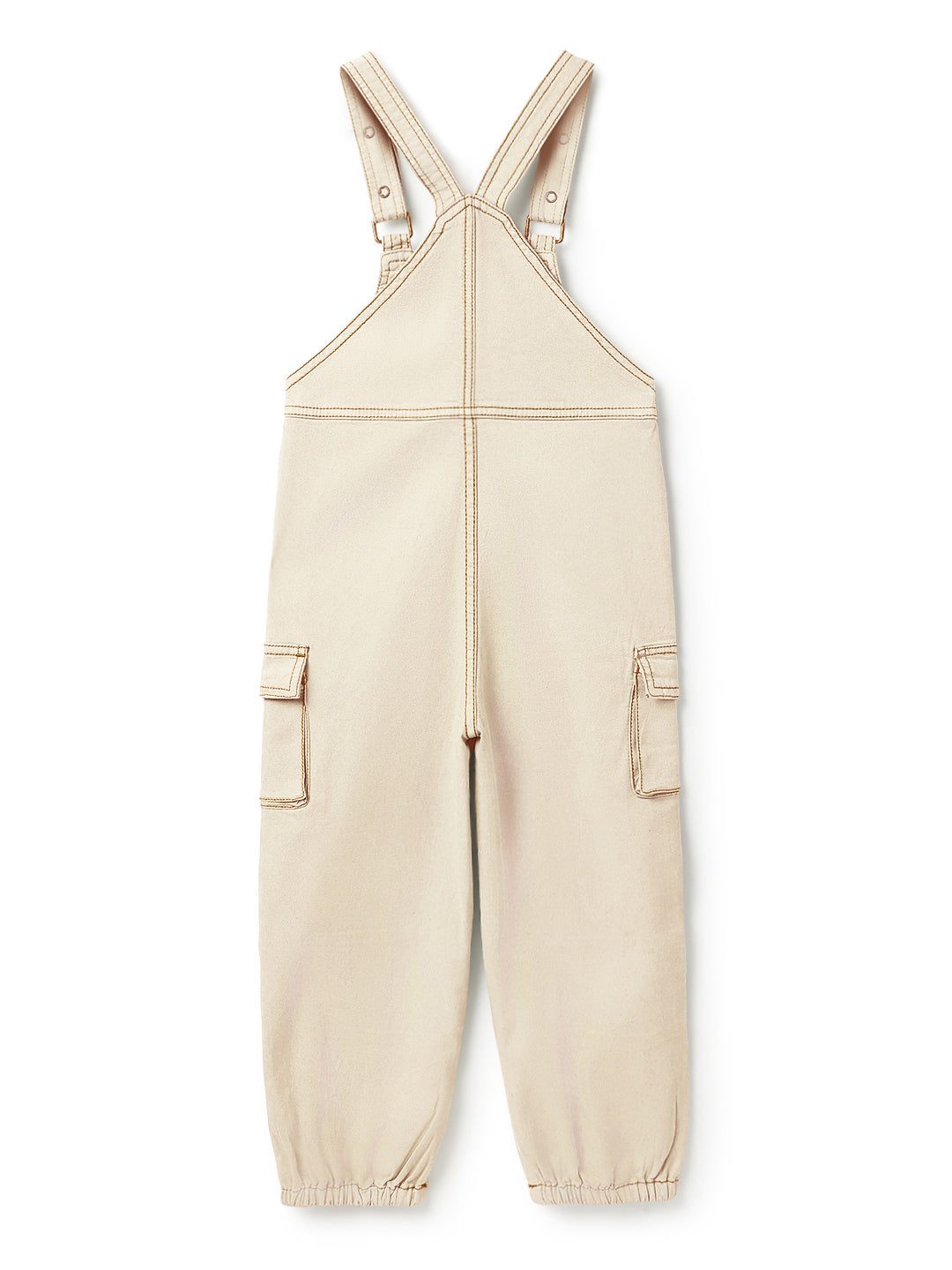 Boys & Girls Lycra Cream Overdyed  Dungaree