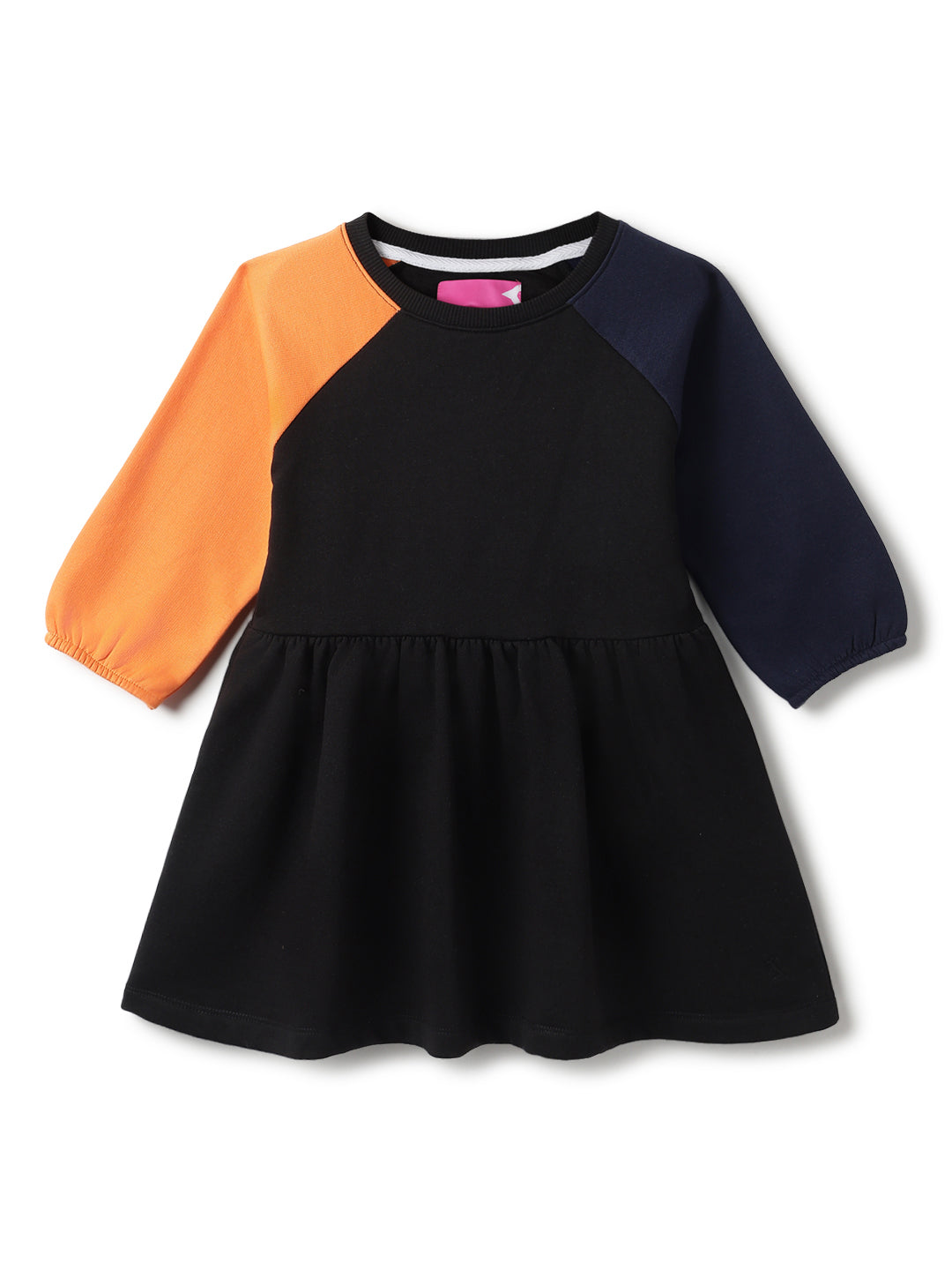 Girls Black Flared Knit Cotton Dress
