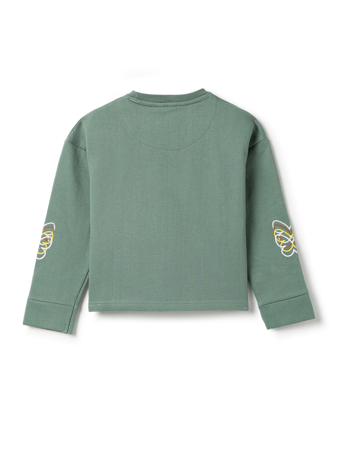 Girls Olive Cotton Printed Cropped Sweatshirt