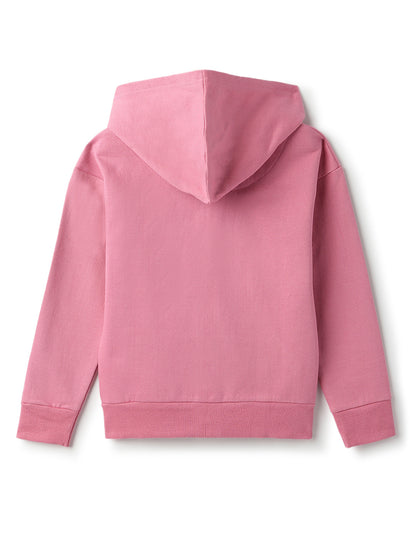 Girls Cotton Poly Solid Pink Hoodie Sweatshirt