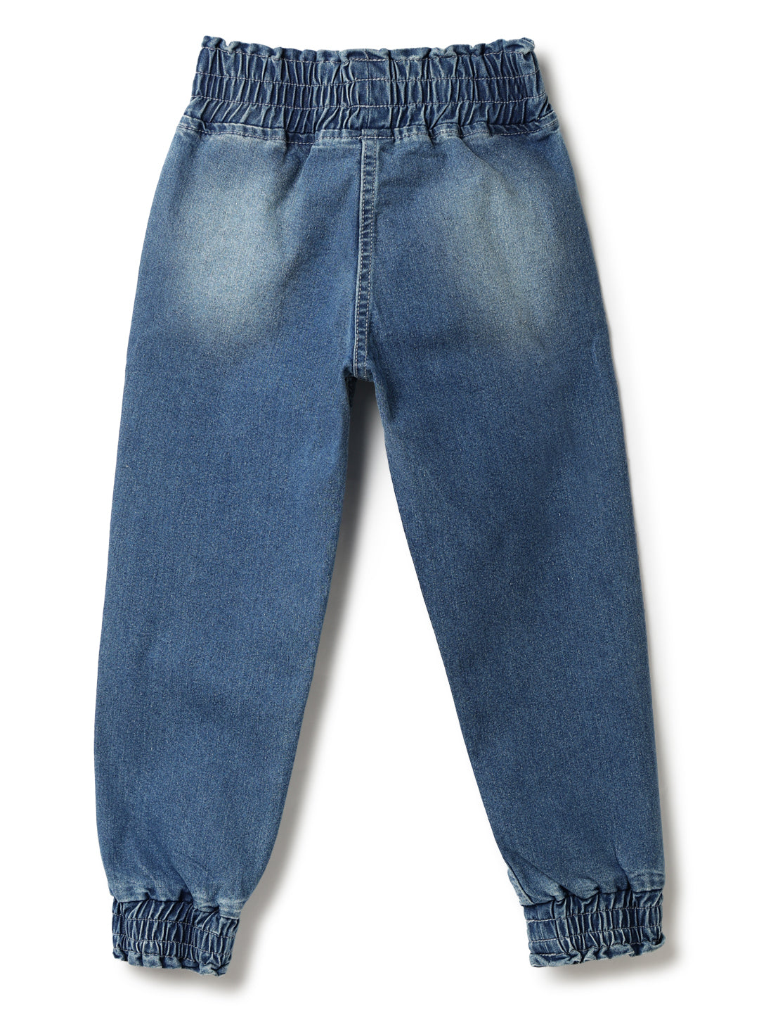 Girls Blue Lycra Embroidery Jogger