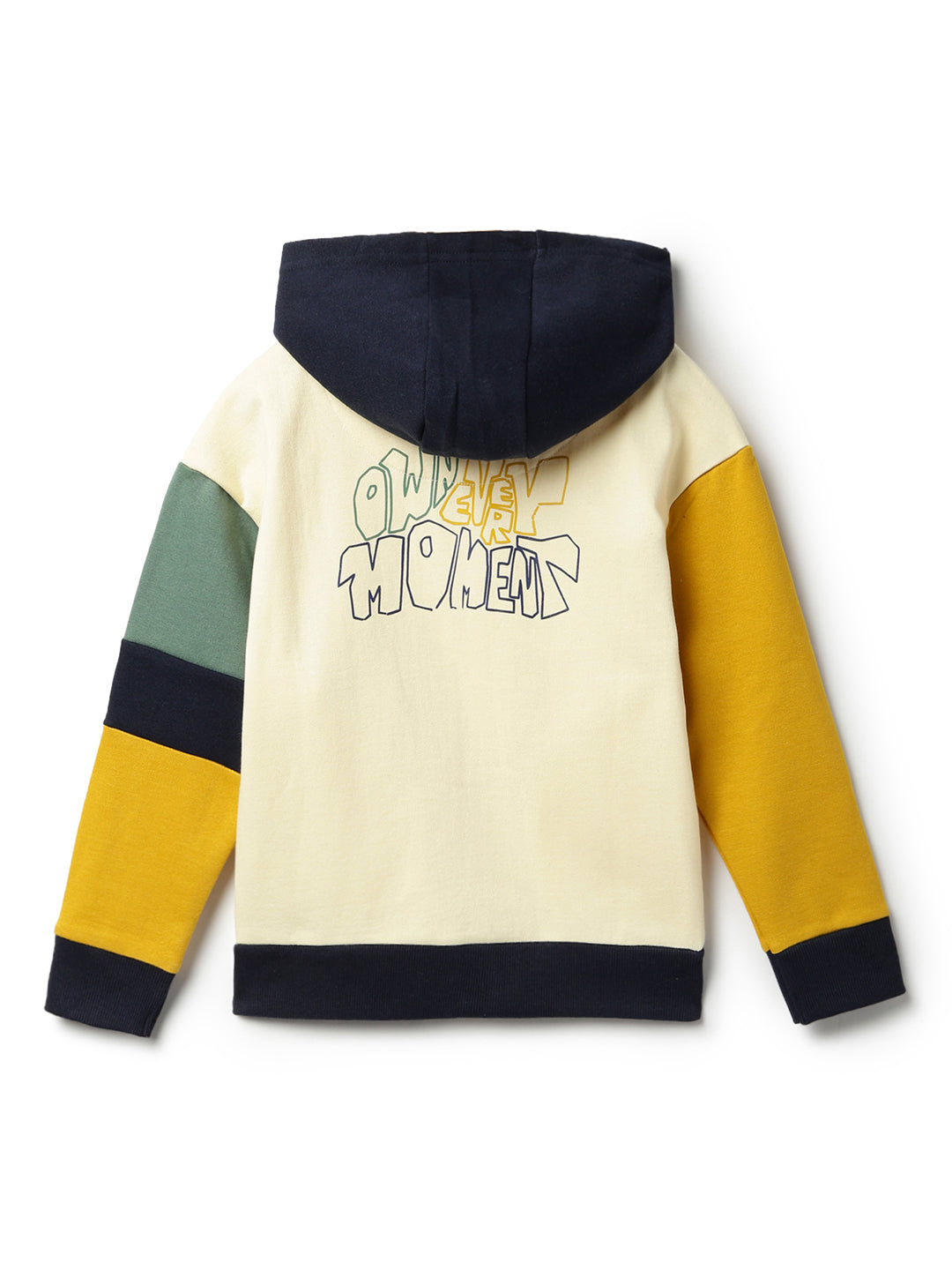 Boys Off White Cotton Printed Hooded Oversized Sweatshirt