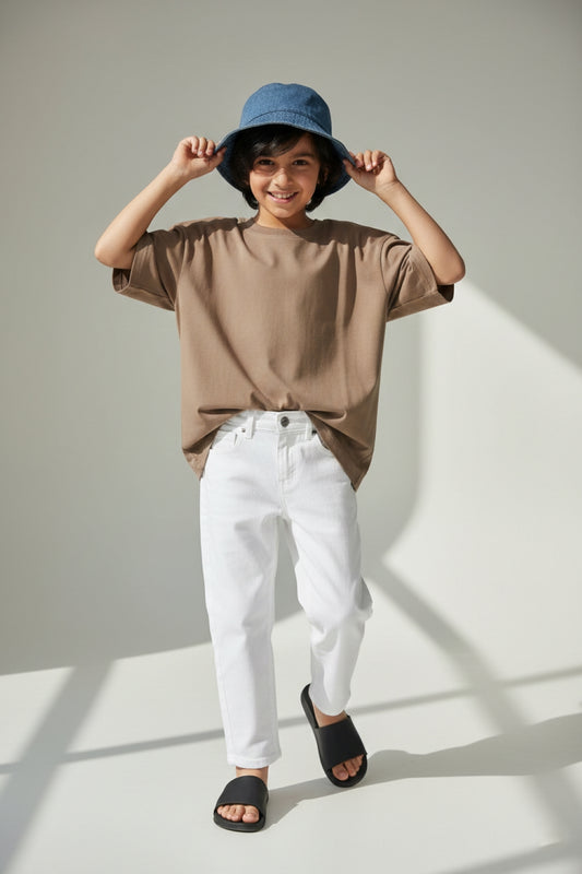 Boys White Barrel Fit Denim Jeans