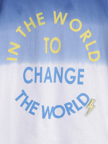 Boys Blue Cotton Printed Round Neck T shirt