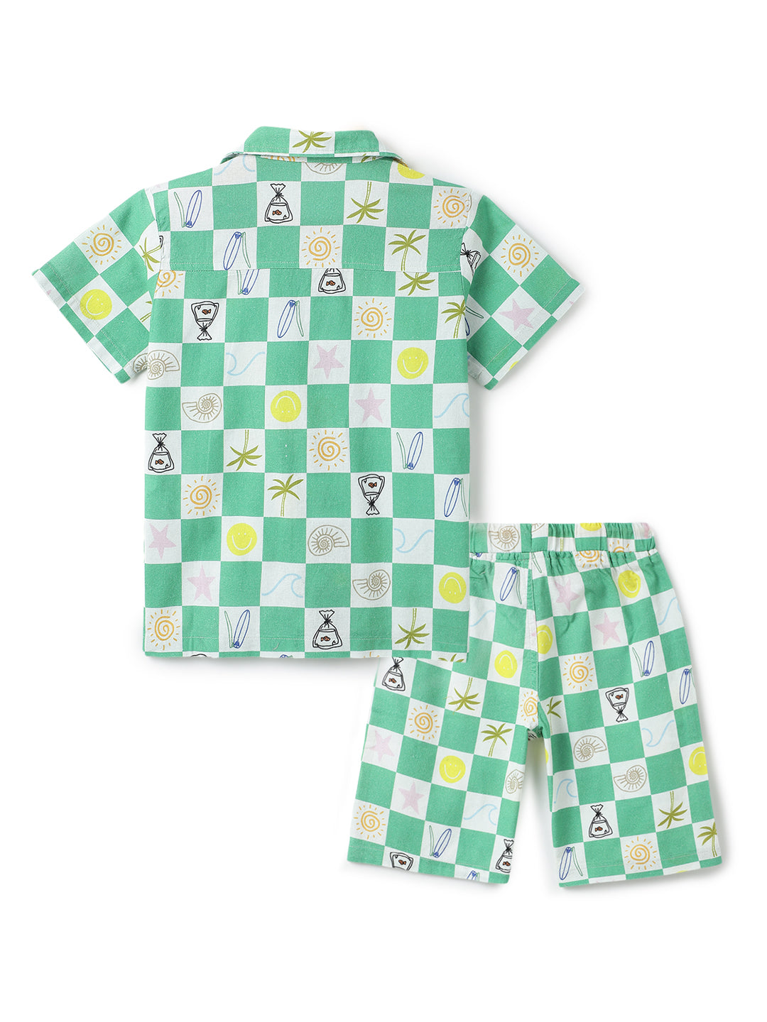 Boys Green Cotton Printed Co-ord Set
