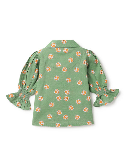 Girls Viscose Green Printed Top