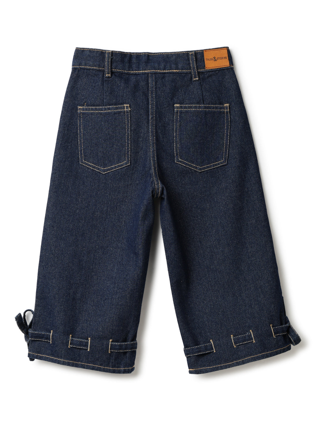 Girls Dar Blue Cotton Poly Solid Capri