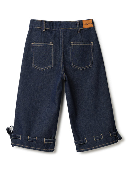 Girls Dar Blue Cotton Poly Solid Capri