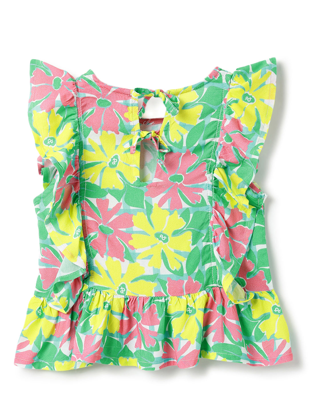 Girls Green Floral Printed Sleeveless Viscose Top