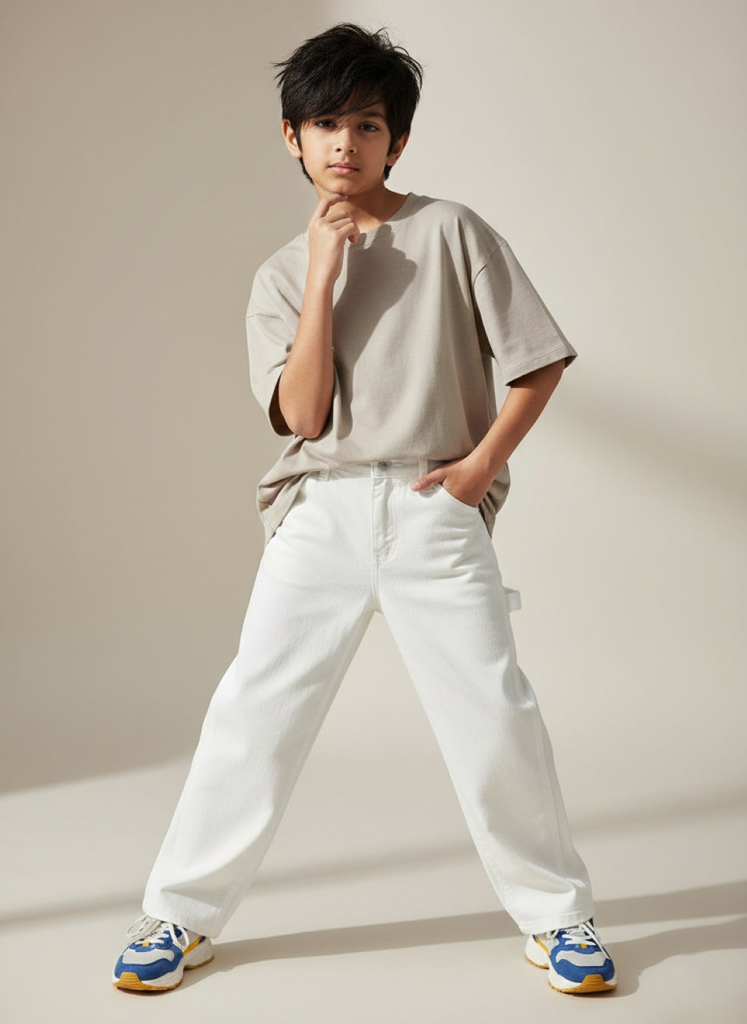 Boys White Carpenter Fit Denim Jeans