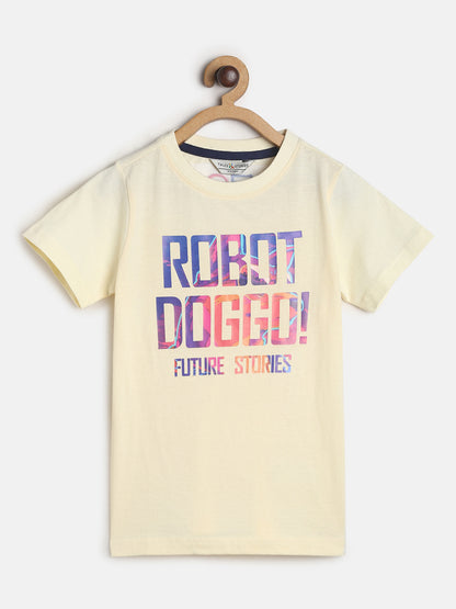 Boys Beige T-Shirts and Blue Jeans Clothing Set