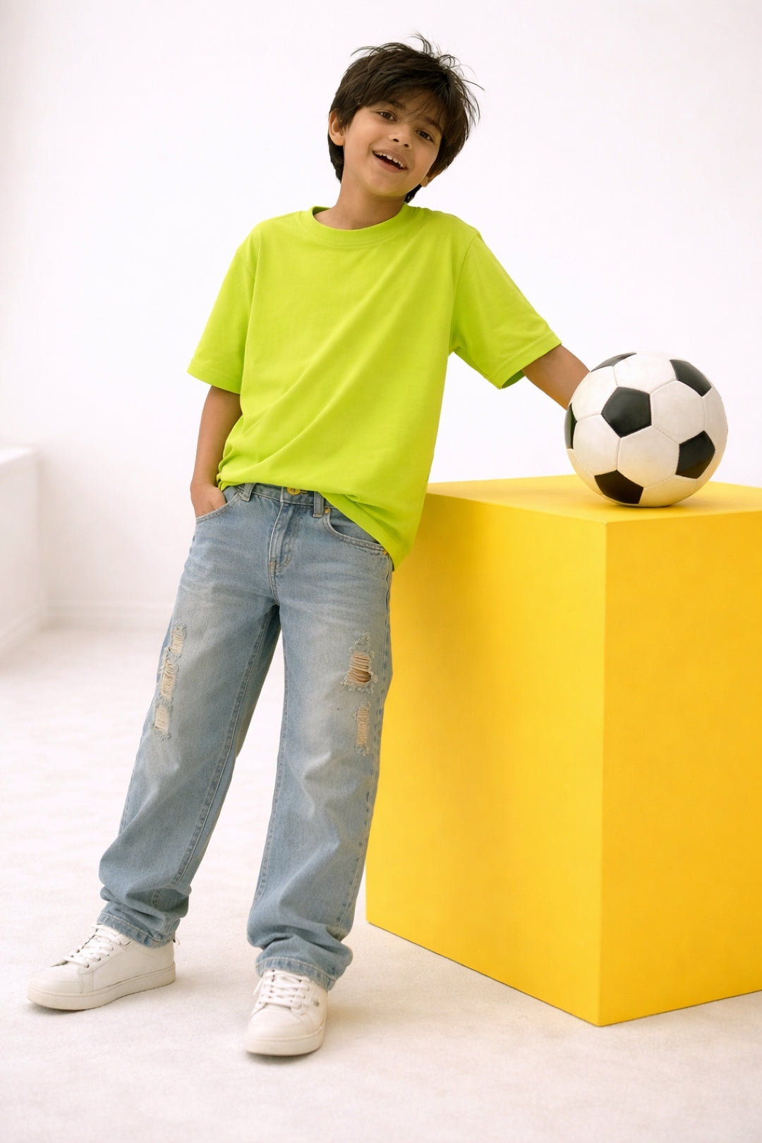 Boys Khaki Tint Denim Baggy Fit  Jeans