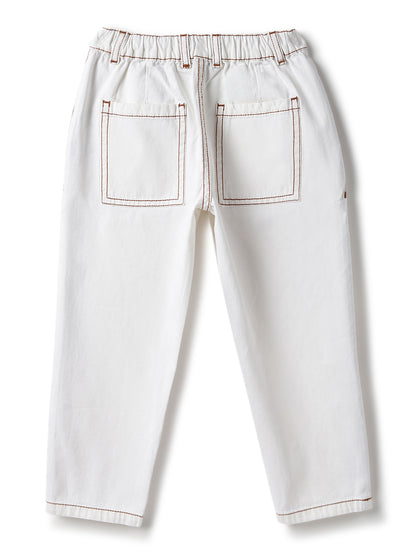 Girls Cotton White Casual Loose Fit Jeans