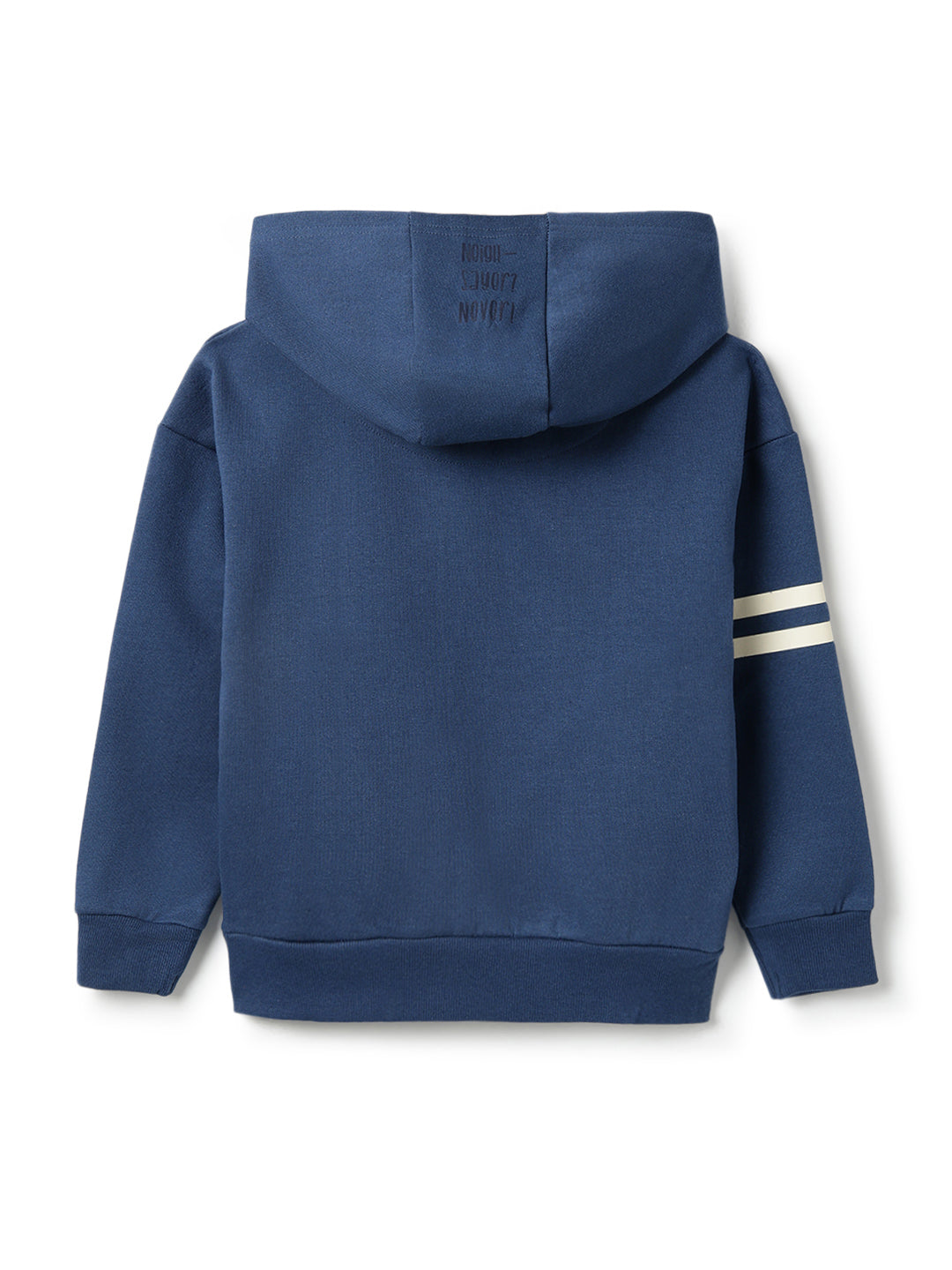 Boys Navy Blue Cotton Printed Oversized Fit Hoodie Sweatshirt