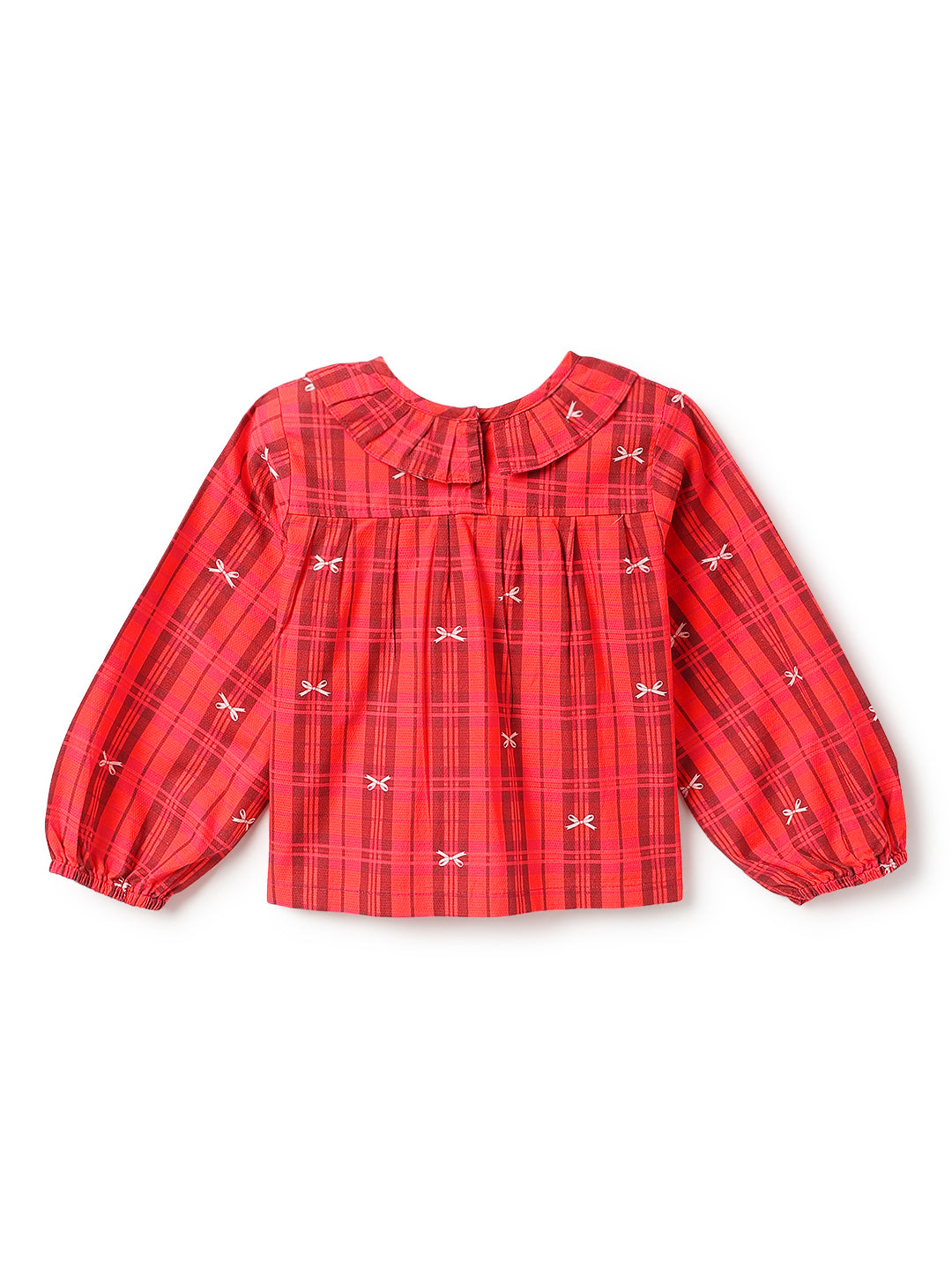 Girls Cotton Red Checks Top