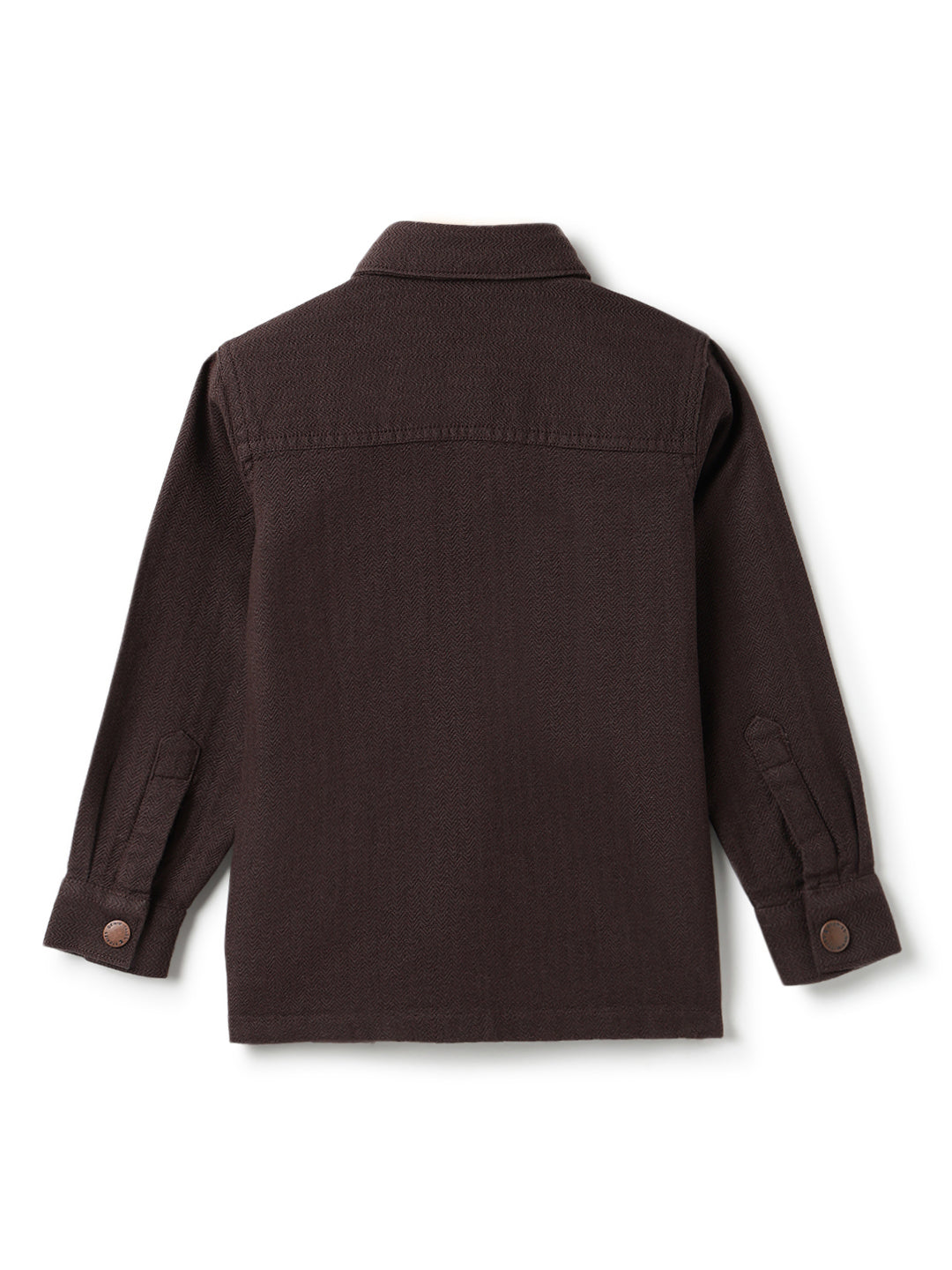 Boys Brown Solid Cotton Shacket