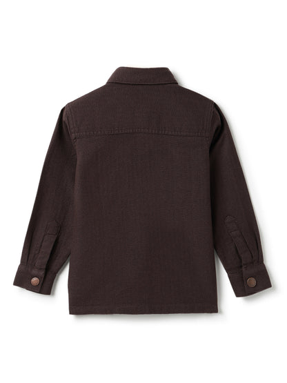 Boys Brown Solid Cotton Shacket