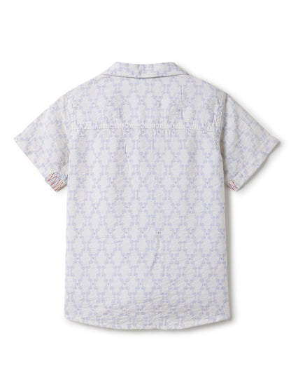 Boys White Printed Casual Shirt