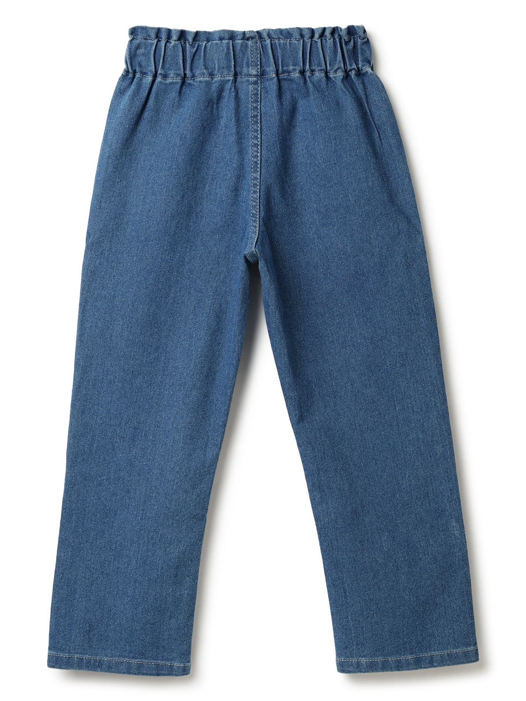 Girls Blue Lycra Embroidery Jogger