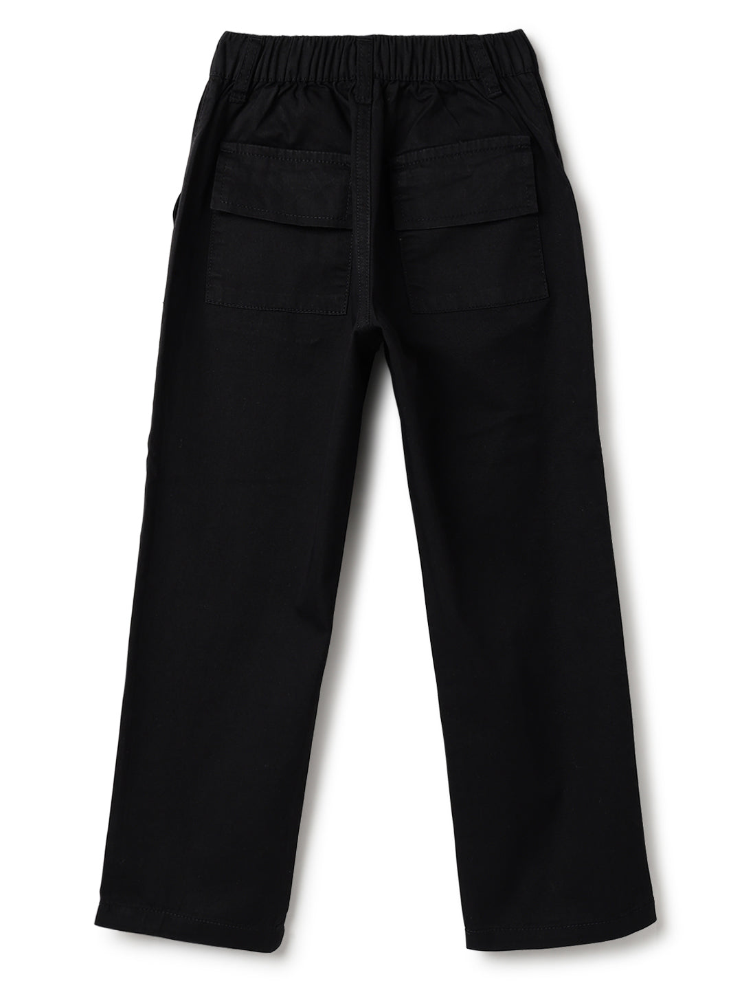 Boys Cotton Red Checks Shirt With Black Cotton Solid Tapered Fit Trouser