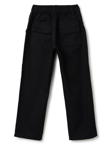 Boys Cotton Red Checks Shirt With Black Cotton Solid Tapered Fit Trouser