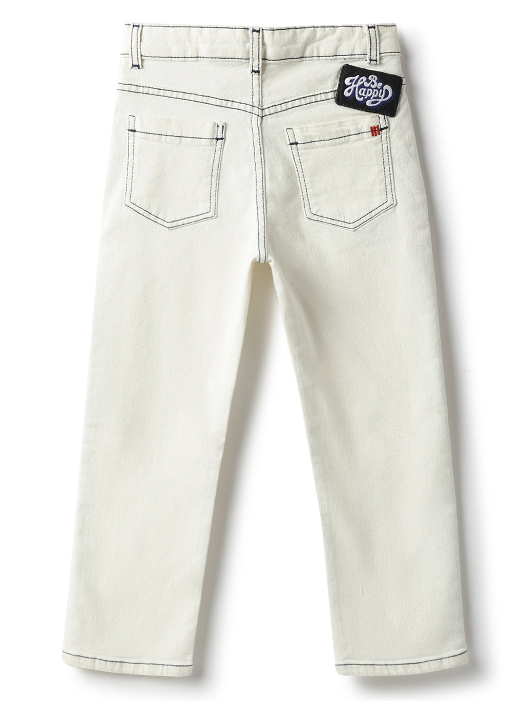 Boys Cotton Printed Red T-Shirt With Off White Denim Slim Fit Jeans