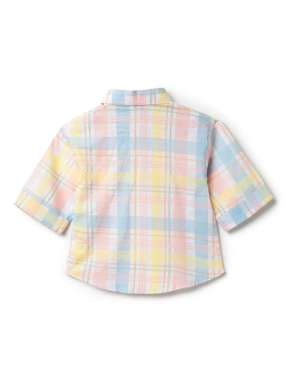 Girls Multi-Color Viscose Checked Top