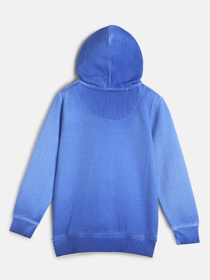 Boys Blue Casual Cotton Solid Hooded Sweatshirt