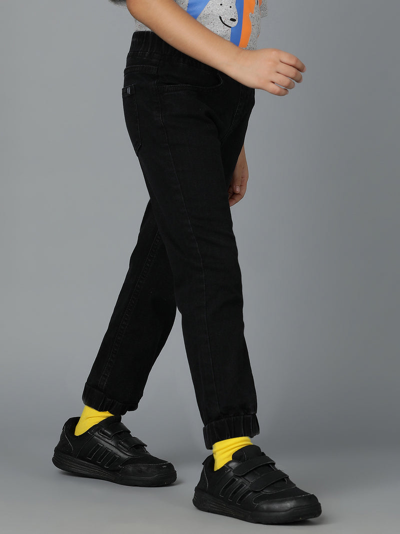 Boys Black Washed Lycra Joggers