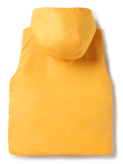 Unisex Yellow Polyester Hooded Puffer Jacket