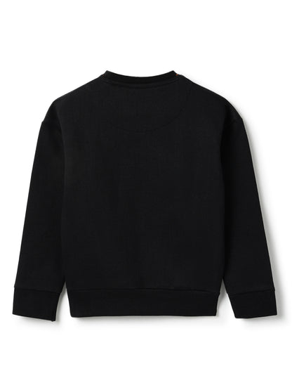 Girls Black Cotton Printed Oversized Sweatshirt